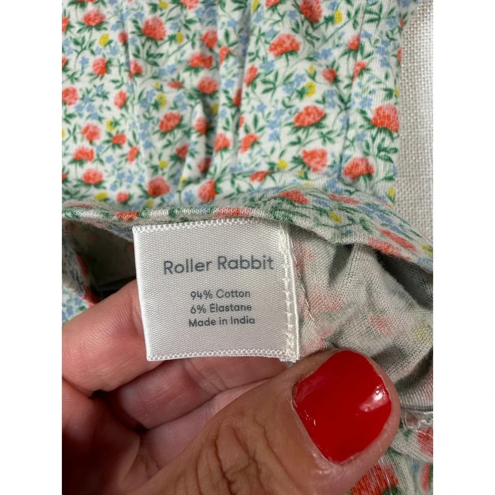 Roller Rabbit Womens XL Floral Pajama Set Short Sleeve Button Down Shorts Blue